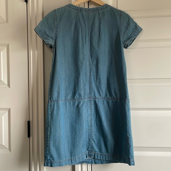 French Connection Boxy Denim Short Sleeve Dress with Lavender Stitch and Zipper - Picture 6 of 8